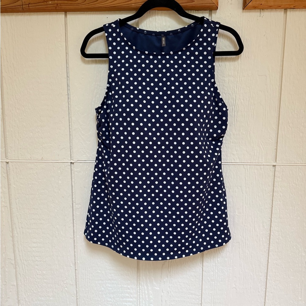 Lands' End Navy & White Polka Dot One-Piece Swim Tank